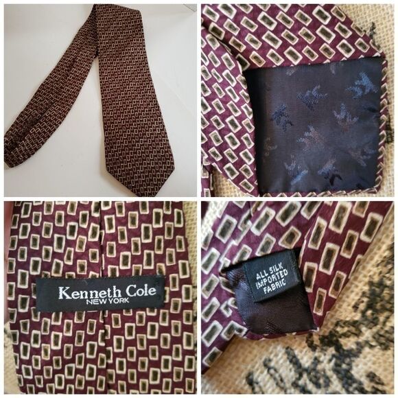 Geometric Print Silk Kenneth Cole Tie - Picture 3 of 8
